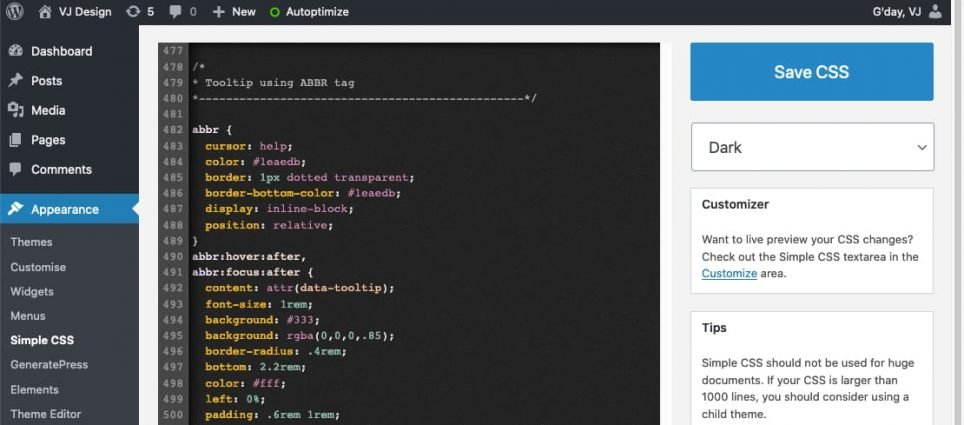 Simple CSS Admin Editor