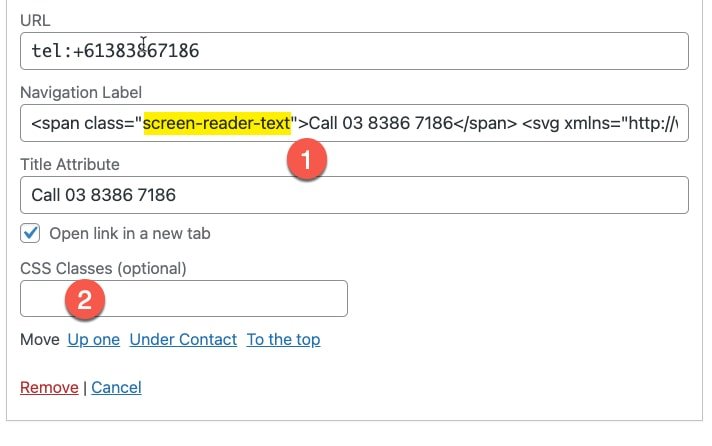 wordpress menu hide text using screen reader class - How to add an icon to WordPress header menu?