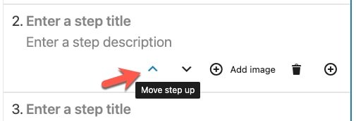 Use the Move step up/down buttons to change the order of the steps.