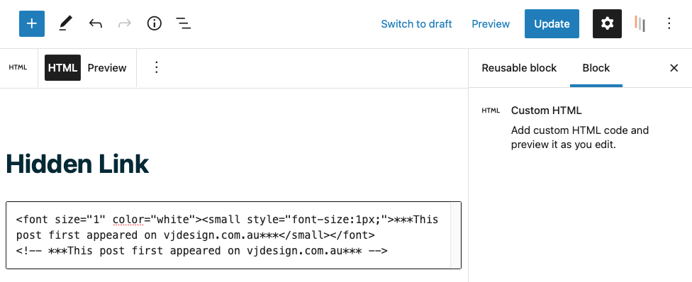 create resuable block with unique comments - Prevent website content theft - a simple method