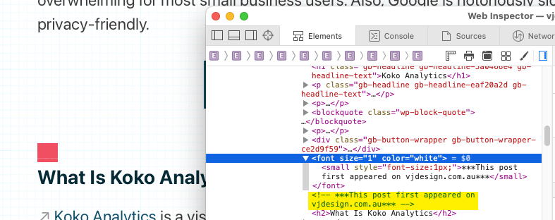 Embed hidden HTML comments and text set to 1px size and white colour